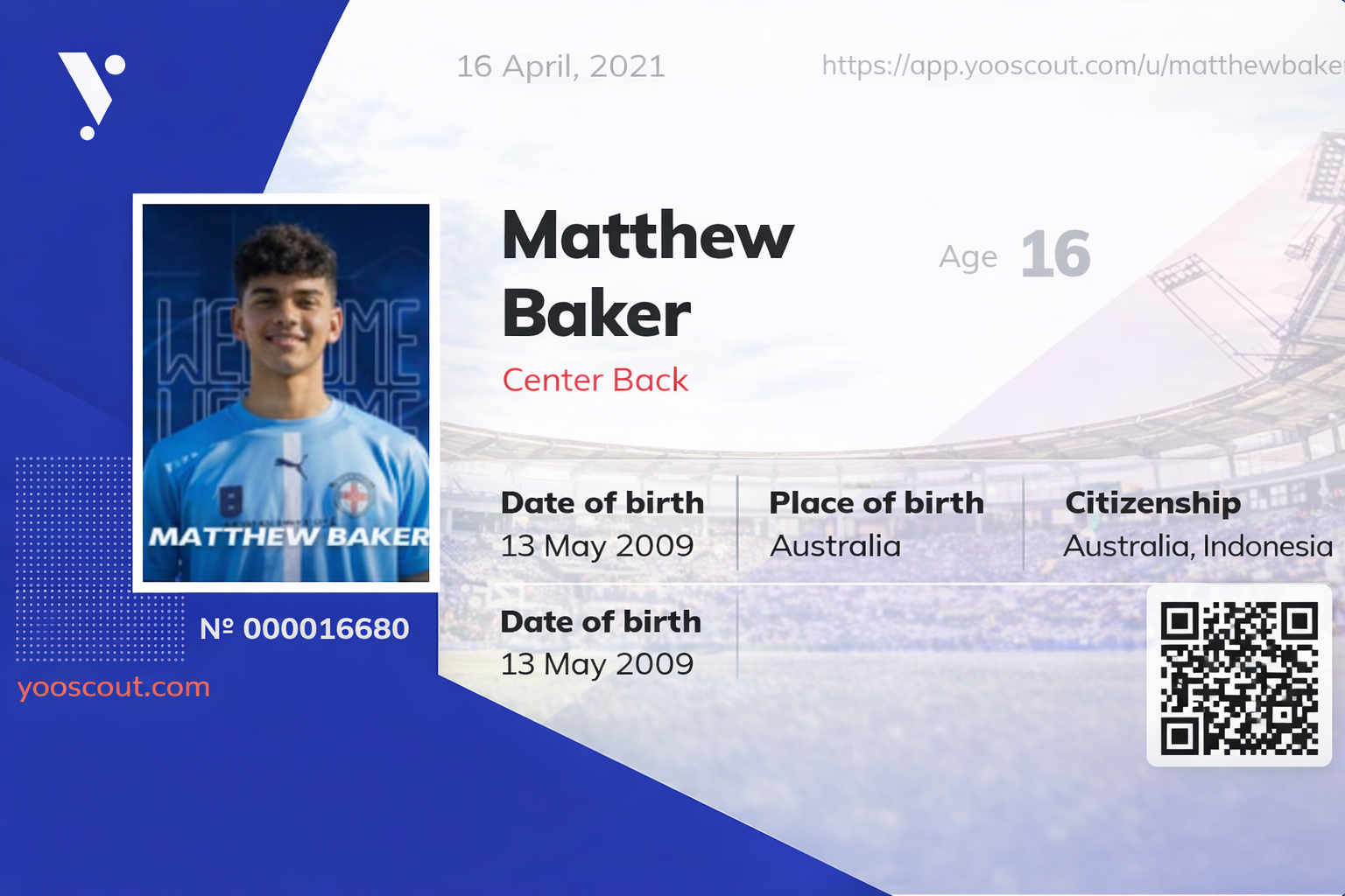 Yooscout player ID card with QR