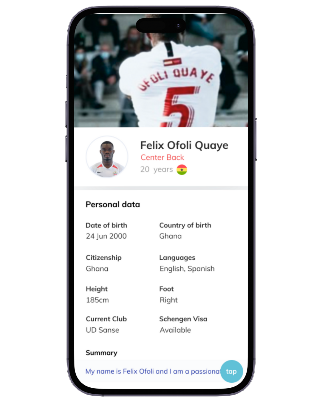 Yooscout mobile app profile preview
